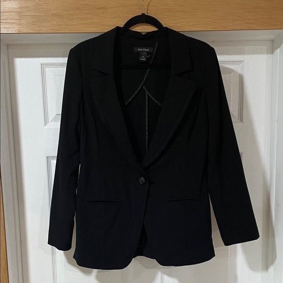 White House Black Market Black Raw Edge Trim Blazer Jacket Women’s Small Button - Picture 2 of 13